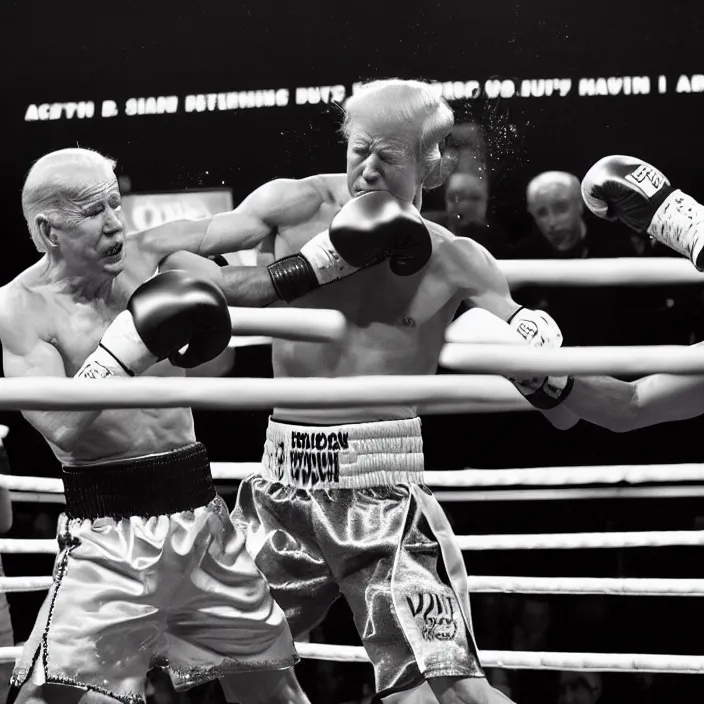 Prompt: boxing match of joe biden and donald trump, b & w detailed sharp photo