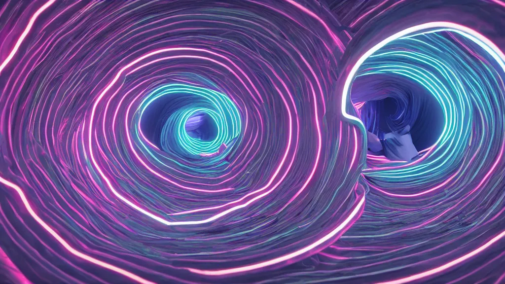 Image similar to a neon endless spiral, 8 k, rim lighting, lumen global illumination