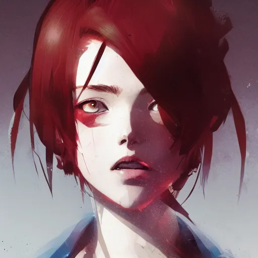 Image similar to portrait of a teen girl with short red hair, dramatic lighting, anime illustration by Greg rutkowski, yoji shinkawa, 4k, digital art, concept art, trending on artstation, アニメ, featured on pixiv