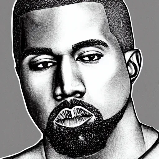 Prompt: detailed pencil sketch of Kanye West, trending on art station