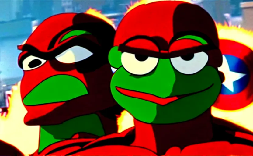 Prompt: frame from pepe marvel movie, action, detailed