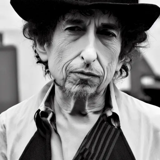Prompt: bob dylan with cat eyes and whiskers and a pig nose