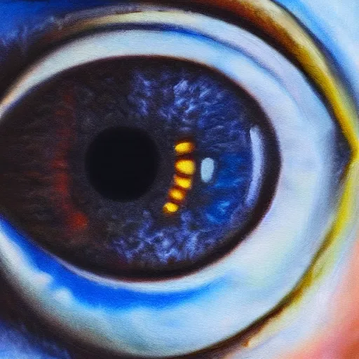 Image similar to a highly detailed photorealistic painting of a human eye reflecting outer space