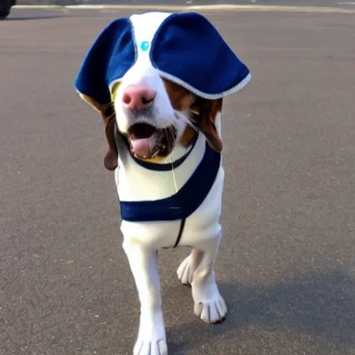 Prompt: dog wearing a human costume photo