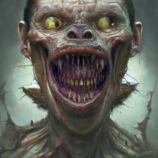 Image similar to dmitry medvedev, is evil gremlin, rotten teeth, horror, macabre by donato giancola and greg rutkowski and wayne barlow and zdzisław beksinski, realistic face, digital art