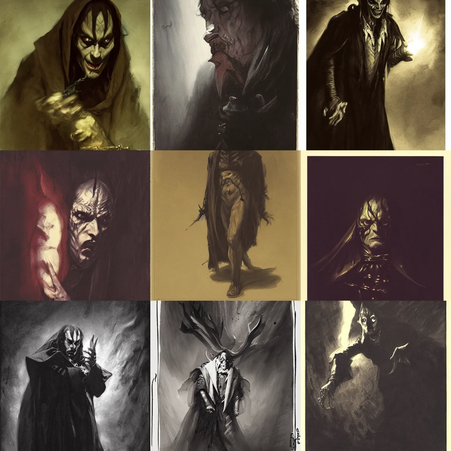 Prompt: cunning, dangerous mephisto from faust, dark shadows, low key lighting, dark background, theatrical, character concept art by jan matejko, gustave courbet, greg rutkowski, and j. dickenson