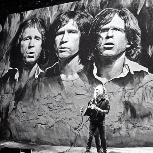 Image similar to the doors playing a show painted on a cave wall