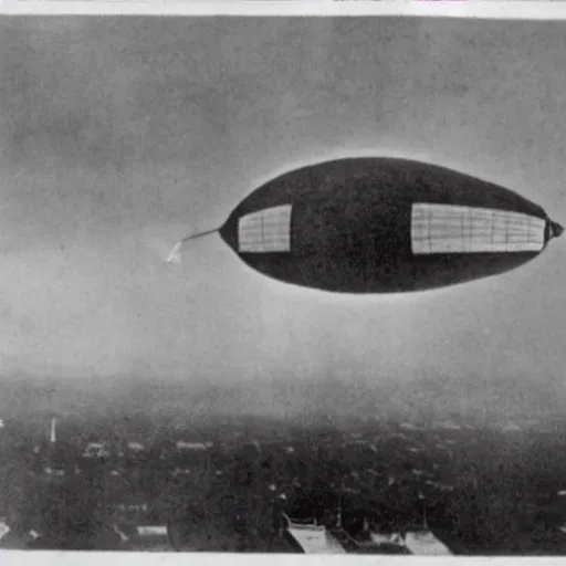 Prompt: grainy 1800s photo of a dirigible airship firing a huge ray gun at a city below