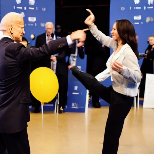 Image similar to joe biden, photograph, dancing, bzrger costume