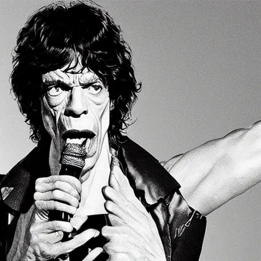 Prompt: a 6 0's live action tv show sci - fi portrait of mick jagger as a giant kaiju monster, hyper realistic