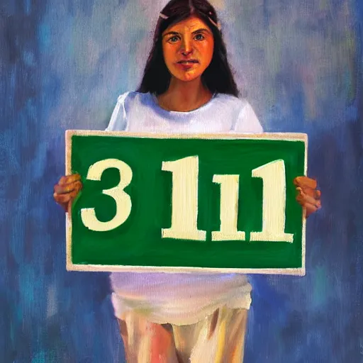 Image similar to a person holding a sign that says 1 + 1 = 3, oil painting, intricate