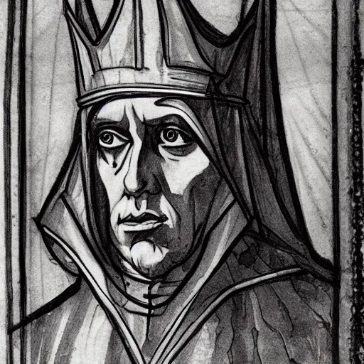 Prompt: a cold expressive ink sketch of a gothic king in the style of renaissance art, 8 k,