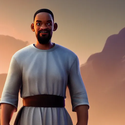 Image similar to jesus meet will smith, cgsociety, artstation, 8 k, dreamworks, hyperdetalied,