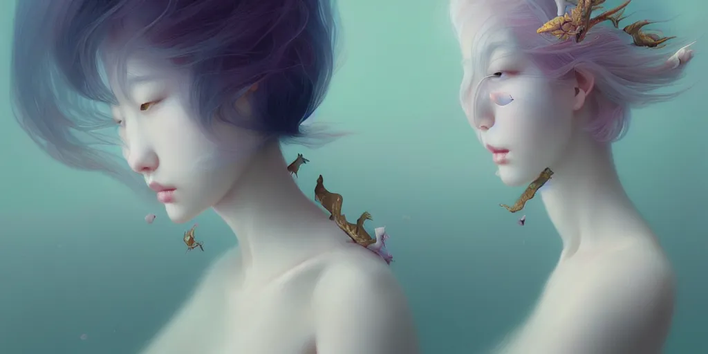 Image similar to breathtaking delicate detailed concept art painting creature, by hsiao - ron cheng, bizarre compositions, exquisite detail, pastel colors, 8 k