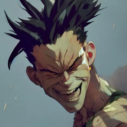 Prompt: realistic portrait of gon freecss, happy and smiling, dramatic lighting, illustration by Greg rutkowski, yoji shinkawa, 4k, digital art, concept art, trending on artstation