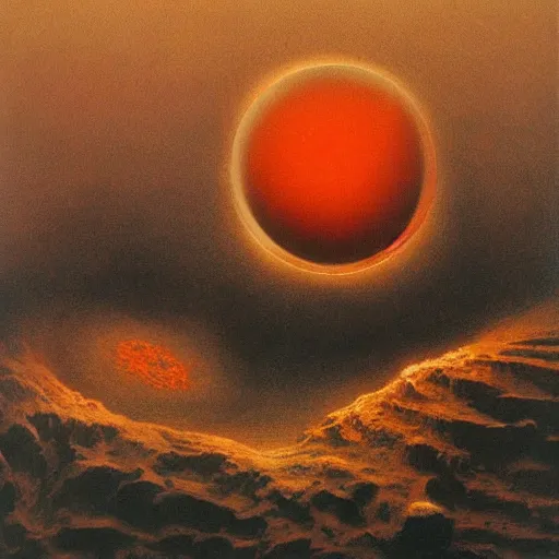 Image similar to atomic fireball by Zdzisław Beksiński, oil on canvas