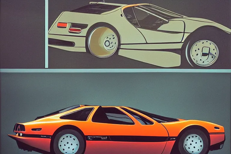 Image similar to designed by giorgetto giugiaro stylized poster of a single 1 9 8 9 miura citroen dm bmw m 1 ( ( mclaren f 1 ) ) delorean concept, thick neon lights, ektachrome photograph, volumetric lighting, f 8 aperture, cinematic eastman 5 3 8 4 film