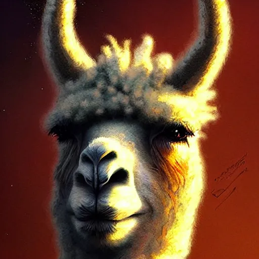 Image similar to detailed space portrait of a llama with dreadlocks, realistic creature concept, heroic pose, ultra realistic, ultra detailed, art by greg rutkowski