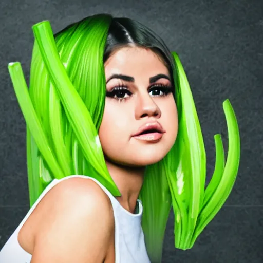 Image similar to photo of human celery with selena gomez face