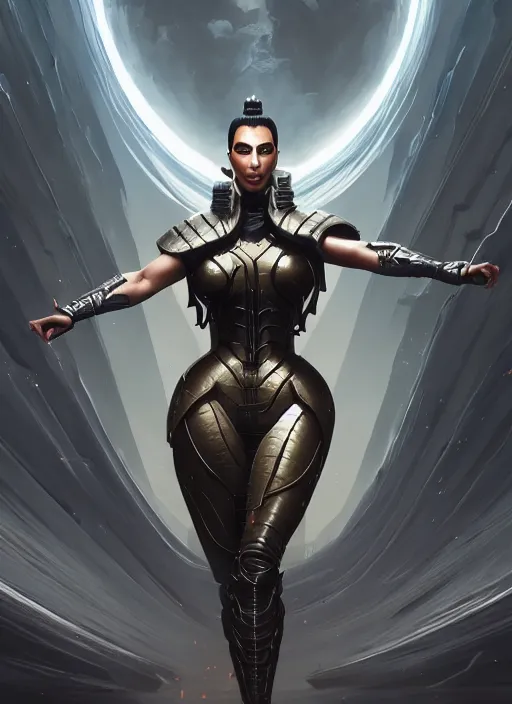 Image similar to highly detailed full body portrait of kim kardashian in futuristic ninja armor, character in mortal kombat x, stephen bliss, unreal engine, fantasy art by greg rutkowski, loish, rhads, ferdinand knab, makoto shinkai and lois van baarle, ilya kuvshinov, rossdraws, tom bagshaw, alphonse mucha, global illumination, radiant light