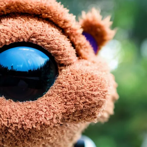 Prompt: closeup photo of a Muppet's head, fish eye lens