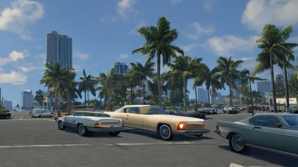 Prompt: Grand Theft Auto 6 set in Miami, unreal engine