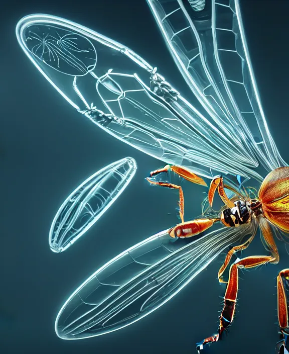 Prompt: opulent transparent clear see - through image of insects, biology, neon lights, clean medical environment, ultra realistic, concept art, art nouveau, photorealistic, octane render, 8 k, unreal engine. art by chris cunningham and nori inoguchi and sam kaplan and zachary goulko and christopher marley and artgerm