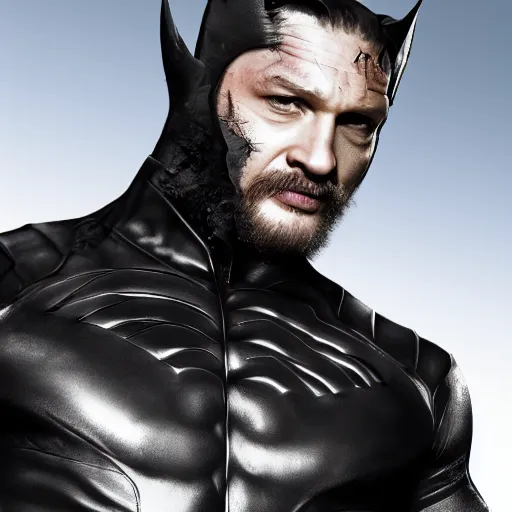 Image similar to Tom Hardy as wolverine in Black Damaged leather suit Digital art 4K quality