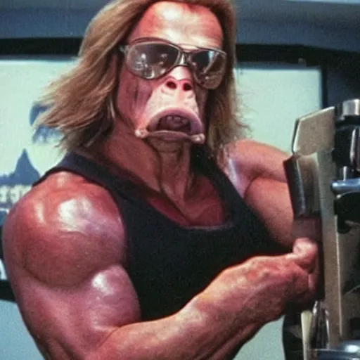 Prompt: a pig as arnold swartzenegger in ther terminator