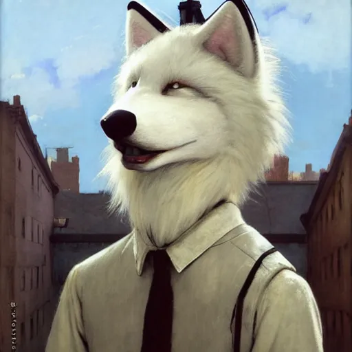 Prompt: new york city portrait of furry anthro anthropomorphic white wolf head animal person fursona wearing clothes police uniform in the alley, sunny day, digital art by Nerdrum John, William Waterhouse, Winslow Homer, Alex Heywood, Jordan Grimmer, Darren Quach, Greg Rutkowski, Simon Stalenhag, trending on Artstation, CGSociety