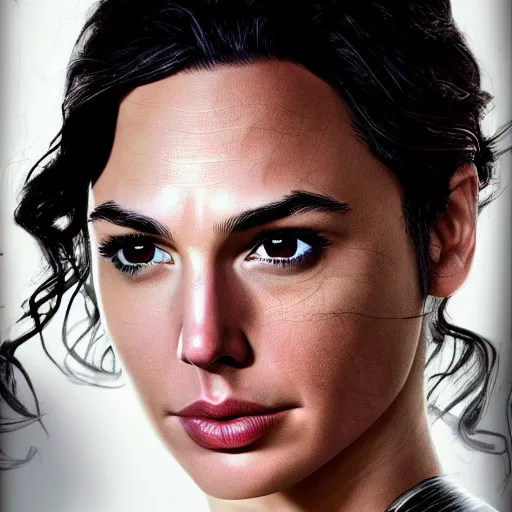 Image similar to an potrait of gal gadot play Man of Steel replacing Henry Cavill, photorealistic, high detail, photo studio, testing custom, 4k