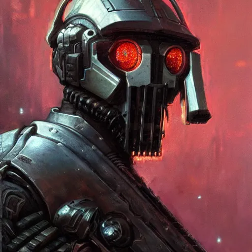 Image similar to the doomslayer as a realistic scifi cyberpunk knight, closeup portrait art by donato giancola and greg rutkowski, vintage retro scifi, realistic face, digital art, trending on artstation, symmetry!!!