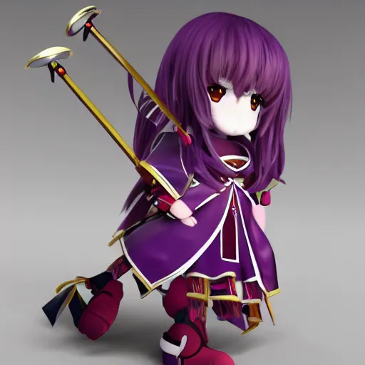 Prompt: cute fumo plush of a knight girl of a royal legion, anime girl with long hair, matcap red and purple metal reflectance, vray