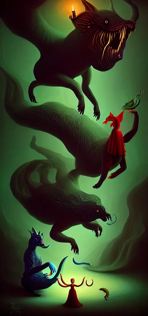 Image similar to strange mythical beasts of whimsy, surreal dark uncanny painting by ronny khalil