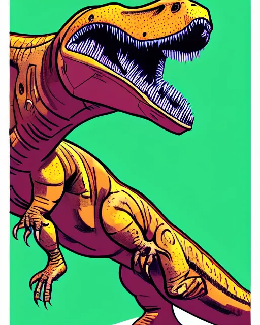 Prompt: a dinosaur wearing a spacesuit, illustration by jack kirby, fully digitally painted with inked lines, artstation trending, artgerm