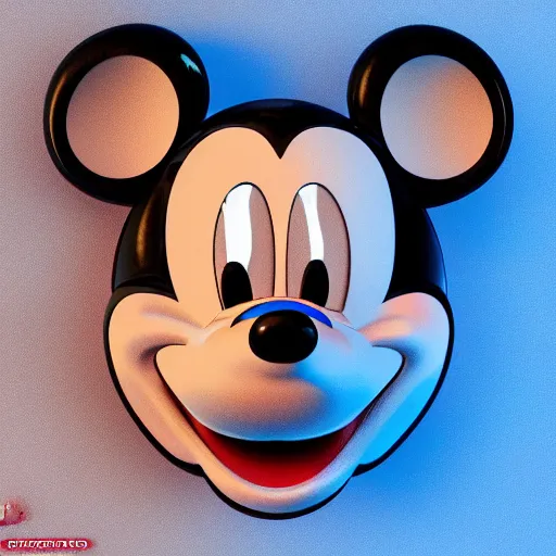 Image similar to counterfeit mickey mouse head, fractal, broken, LSD, wet, melting, fractured, mycelium, radiant alien, rococo, baroque, automotive, bio-mechanical, porcelain, iridescent, sub surface scattering, unreal engine, octane render