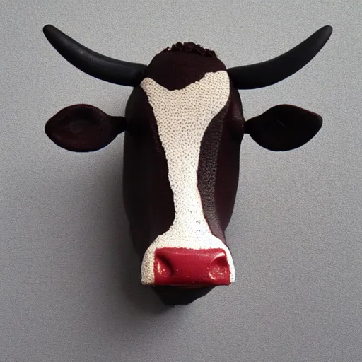 Prompt: A photorealistic sculpture of a cow made from matches