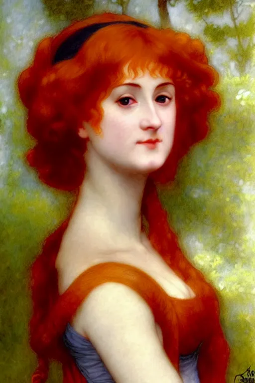 Image similar to jane austen red hair, painting by rossetti bouguereau, detailed art, artstation