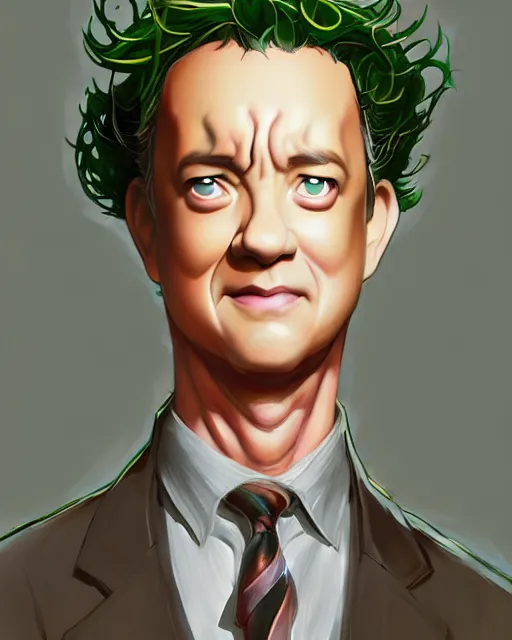 Image similar to character concept art of tom hanks as an anime dryad | cute - fine face, pretty face, realistic shaded perfect face, fine details by stanley artgerm lau, wlop, rossdraws, james jean, andrei riabovitchev, marc simonetti, and sakimichan, tranding on artstation