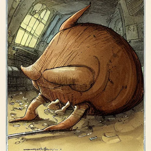 Image similar to giant slug runs amuck in hogwart lab, by jean - baptiste monge