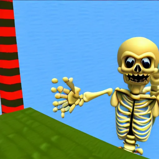Image similar to A skeleton in the game Super Mario 64, highly detailed