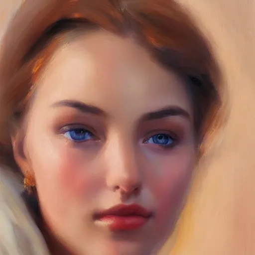 Prompt: super close - up of a beautiful woman's face, morning, highly detailed, ultrarealistic oil painting, vladimir volegov, artstation