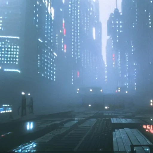 Prompt: playground in blade runner, shot from movie, wide-angle, 4k resolution