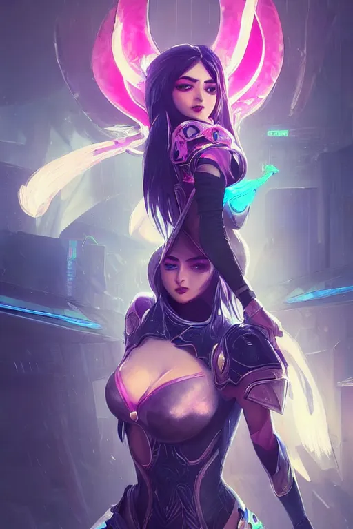 Image similar to irelia from league of legends, cyberpunk futuristic neon. flying blades in air, decorated with traditional japanese ornaments by ismail inceoglu dragan bibin hans thoma greg rutkowski alexandros pyromallis nekro rene maritte illustrated, perfect face, fine details, realistic shaded, fine - face, pretty face, masterpiece