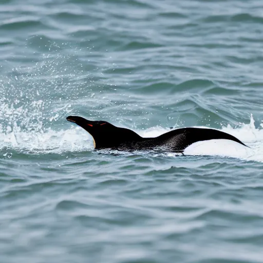 Prompt: a penguin swimming on the air