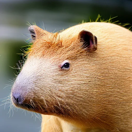 Prompt: capybara with a banana on its head