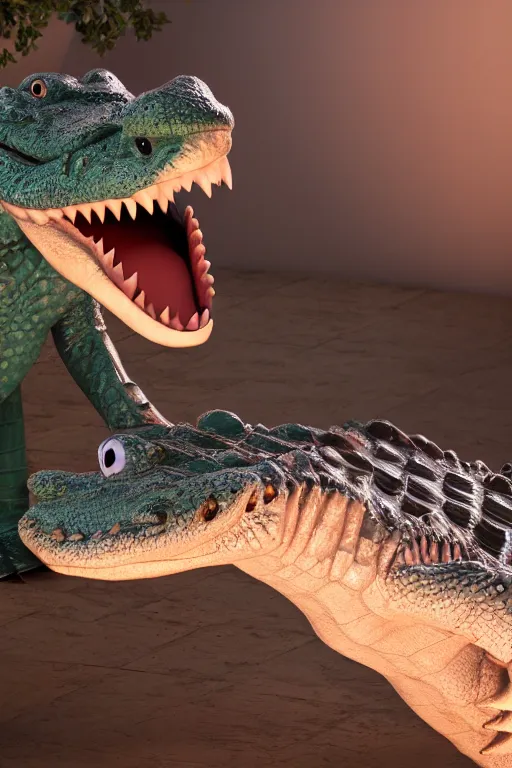 Prompt: a cute crocodile wearing a formal overcoat Pixar style 3D render octane render unreal engine 5 path tracing front shot cute Disney style 4K natural