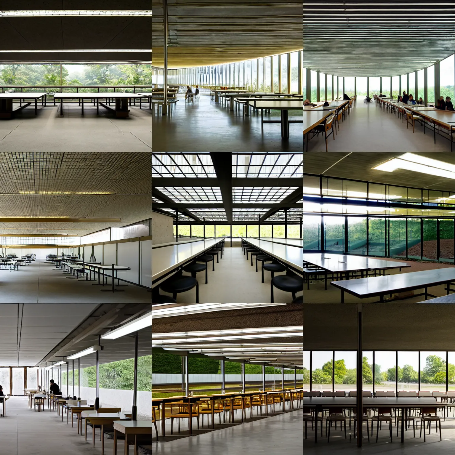 Prompt: solarpunk cantine designed by ludwig mies van der rohe, natural lighting