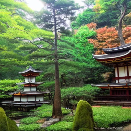 Image similar to a beautiful Zen Buddhist Forest Temple by Tomomi Abe