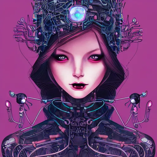 Prompt: gothic, cybernetic alien princess in the mountains, extremely detailed, sharp focus, portrait, smooth, digital illustration, by james jean, by rossdraws, frank franzzeta, sakimichan